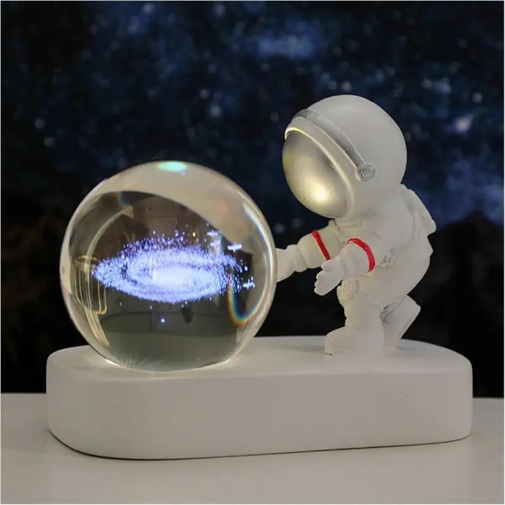 Astronaut with Crystal Orb Light - Silver